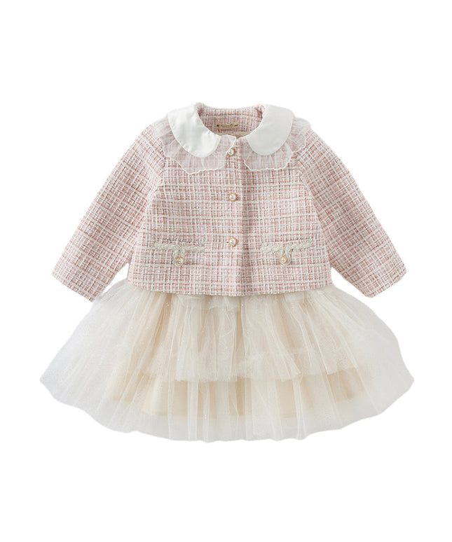 Toddler Girls Elegance Light Pink Coat A-line Mesh Dress Set