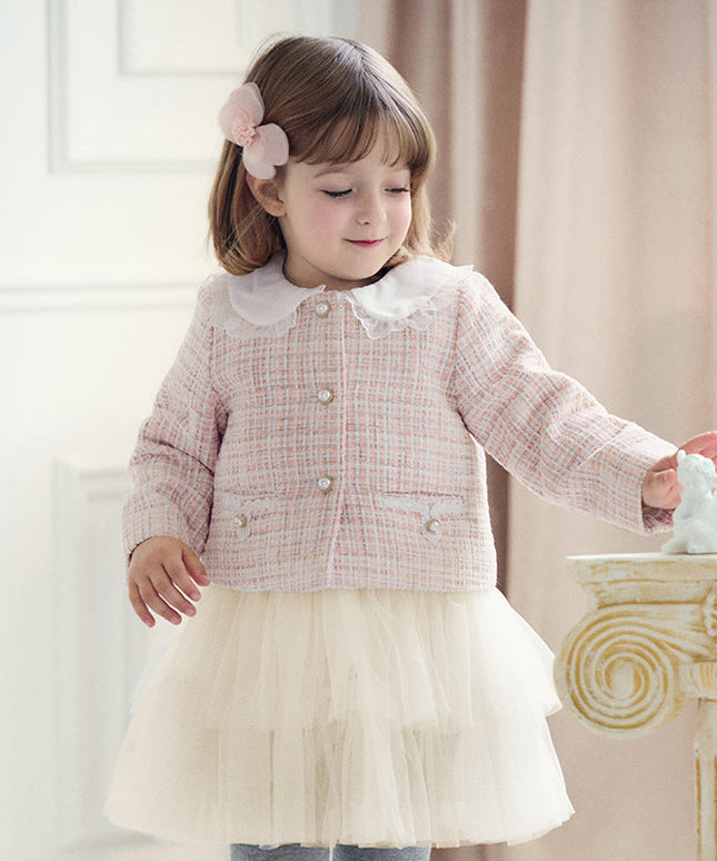 Toddler Girls Elegance Light Pink Coat A-line Mesh Dress Set