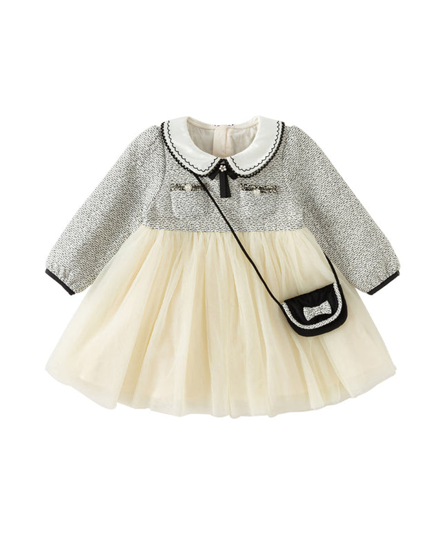 Toddler Girls Grey Adorable Mesh Princess Dress(wallet bag)