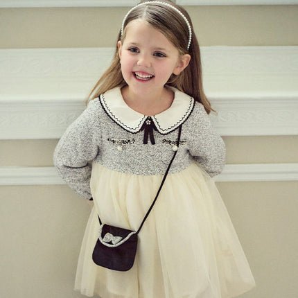 Toddler Girls Grey Adorable Mesh Princess Dress(wallet bag)