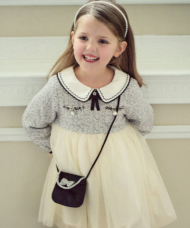 Toddler Girls Grey Adorable Mesh Princess Dress(wallet bag)