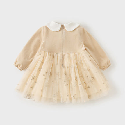Toddler Girls Apricot-yellow Delicate Mesh Princess Dress(wallet bag)