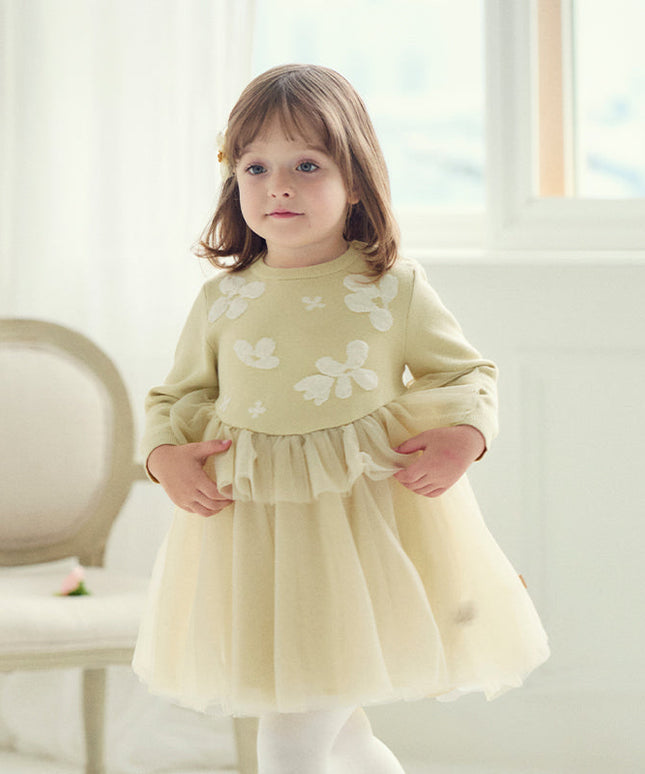 Toddler Girls Classic Yellow Mesh A-line Dress