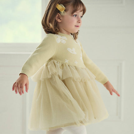 Toddler Girls Classic Yellow Mesh A-line Dress