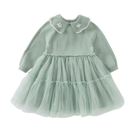 Toddler Girls Elegance Green Fashion Knitted Mesh Princess Dress