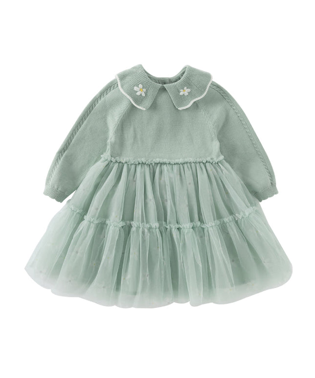 Toddler Girls Elegance Green Fashion Knitted Mesh Princess Dress