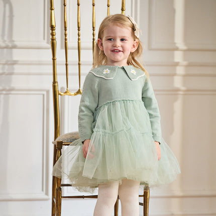 Toddler Girls Elegance Green Fashion Knitted Mesh Princess Dress