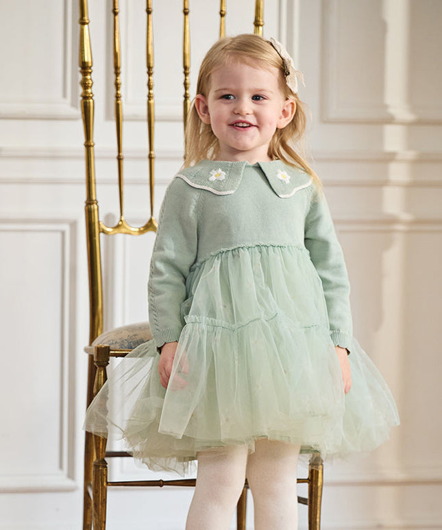 Toddler Girls Elegance Green Fashion Knitted Mesh Princess Dress