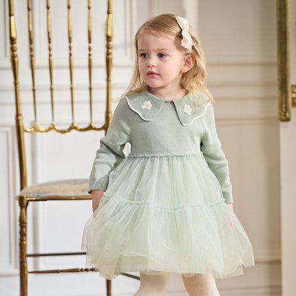 Toddler Girls Elegance Green Fashion Knitted Mesh Princess Dress