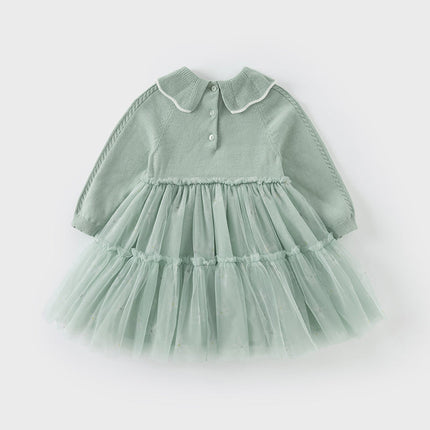 Toddler Girls Elegance Green Fashion Knitted Mesh Princess Dress