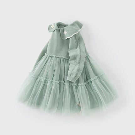 Toddler Girls Elegance Green Fashion Knitted Mesh Princess Dress
