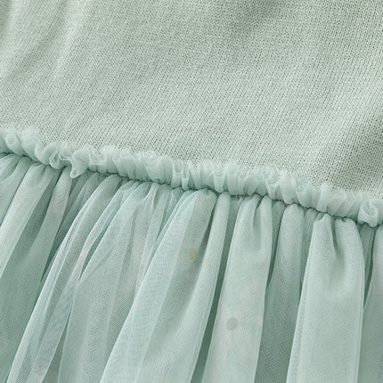 Toddler Girls Elegance Green Fashion Knitted Mesh Princess Dress