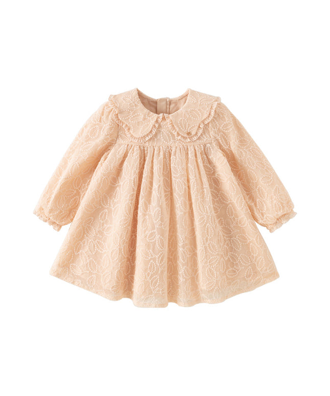 Toddler Girls Adorable Light Pink Doll Collar Mesh Princess Dress