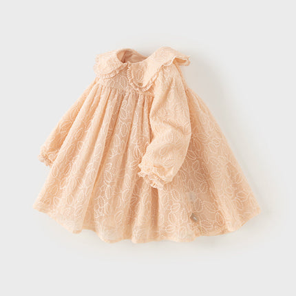 Toddler Girls Adorable Light Pink Doll Collar Mesh Princess Dress