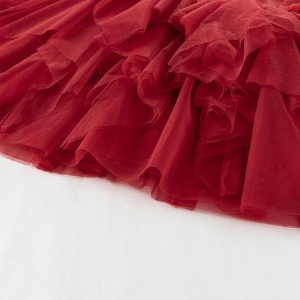 Toddler Girls Festival Red Fluffy Mesh Princess Dance Dress