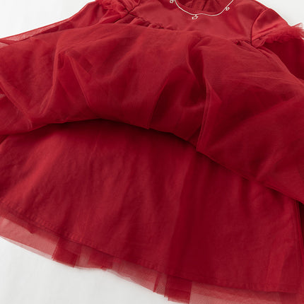 Toddler Girls Festival Red Fluffy Mesh Princess Dance Dress