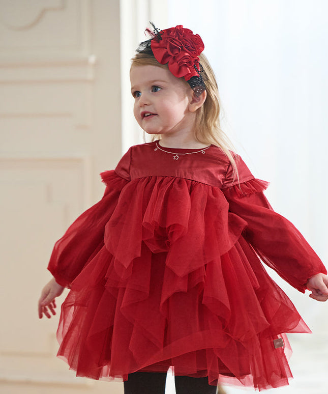 Toddler Girls Festival Red Fluffy Mesh Princess Dance Dress