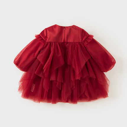 Toddler Girls Festival Red Fluffy Mesh Princess Dance Dress
