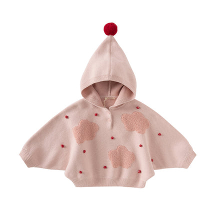 Toddler Girls Grey Pink Knit hooded Cape-style Sweater Tops