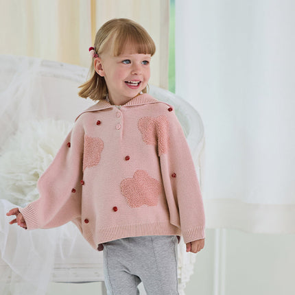 Toddler Girls Grey Pink Knit hooded Cape-style Sweater Tops