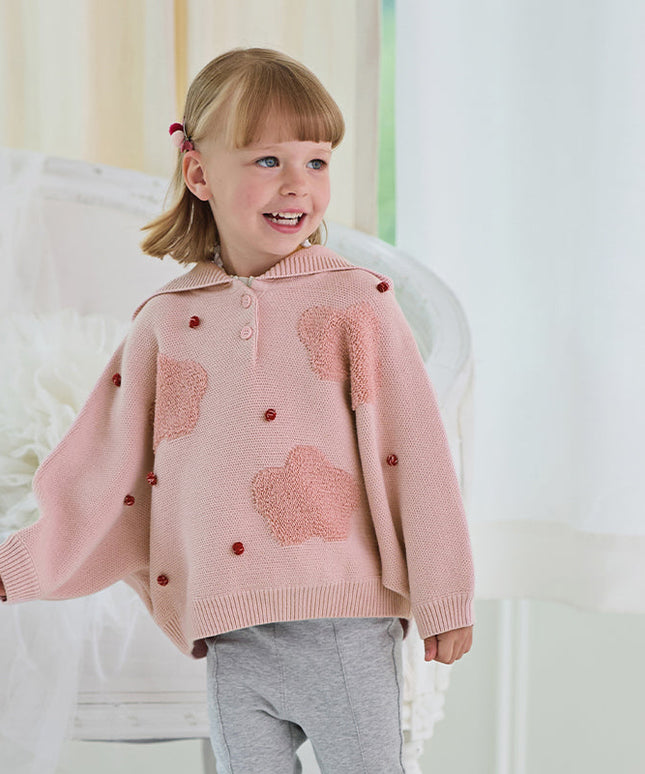 Toddler Girls Grey Pink Knit hooded Cape-style Sweater Tops