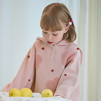 Toddler Girls Grey Pink Knit hooded Cape-style Sweater Tops