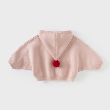Toddler Girls Grey Pink Knit hooded Cape-style Sweater Tops