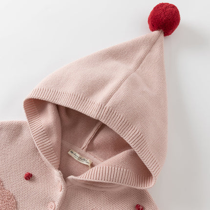 Toddler Girls Grey Pink Knit hooded Cape-style Sweater Tops