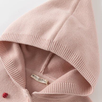 Toddler Girls Grey Pink Knit hooded Cape-style Sweater Tops