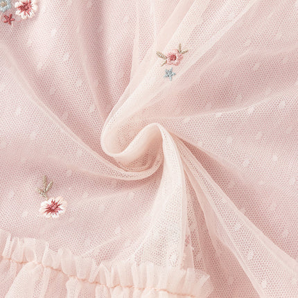Toddler Girls Sweet Pink Embroidery Mesh Princess Dress (wallet bag)