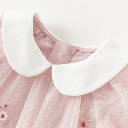 Toddler Girls Sweet Pink Embroidery Mesh Princess Dress (wallet bag)