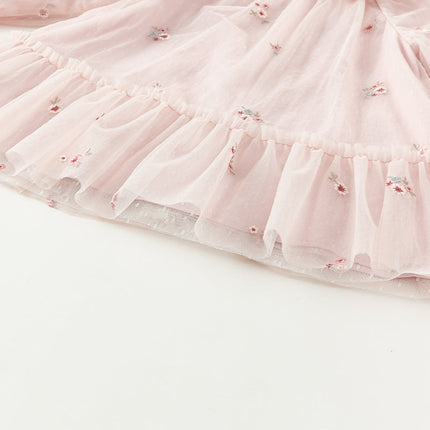 Toddler Girls Sweet Pink Embroidery Mesh Princess Dress (wallet bag)
