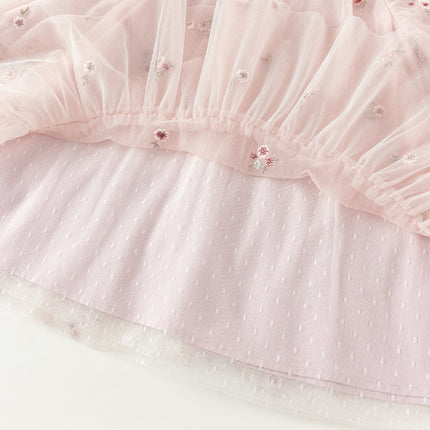 Toddler Girls Sweet Pink Embroidery Mesh Princess Dress (wallet bag)
