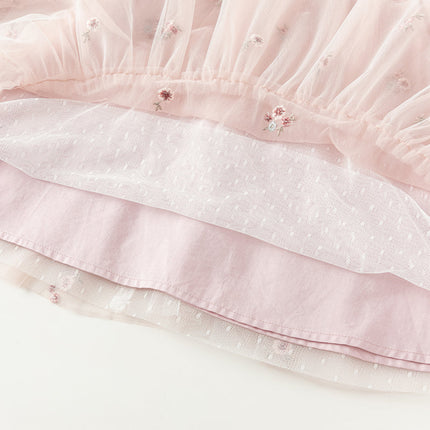 Toddler Girls Sweet Pink Embroidery Mesh Princess Dress (wallet bag)