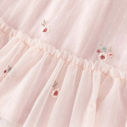 Toddler Girls Sweet Pink Embroidery Mesh Princess Dress (wallet bag)