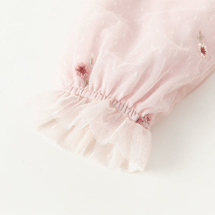Toddler Girls Sweet Pink Embroidery Mesh Princess Dress (wallet bag)