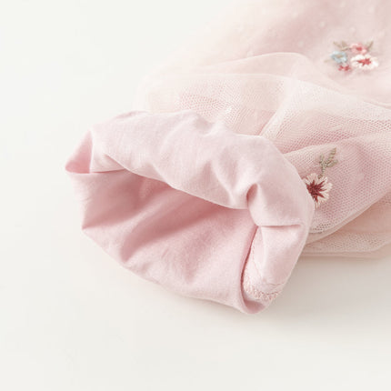 Toddler Girls Sweet Pink Embroidery Mesh Princess Dress (wallet bag)