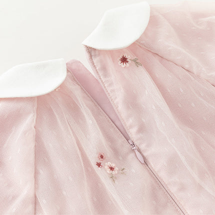 Toddler Girls Sweet Pink Embroidery Mesh Princess Dress (wallet bag)