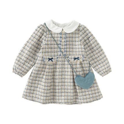 Toddler Girls Elegance Grey Blue A-line Party Dress(wallet bag)