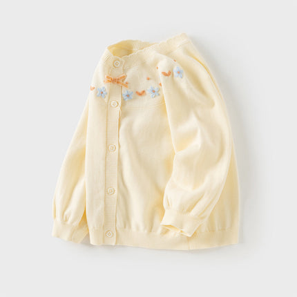 Toddler Girls Vivid Cotton Yellowr Long-sleeved Cardigans