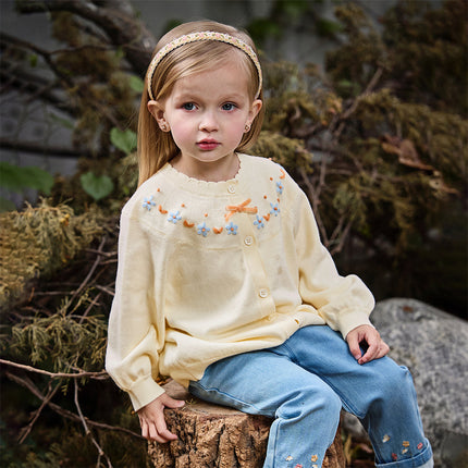 Toddler Girls Vivid Cotton Yellowr Long-sleeved Cardigans