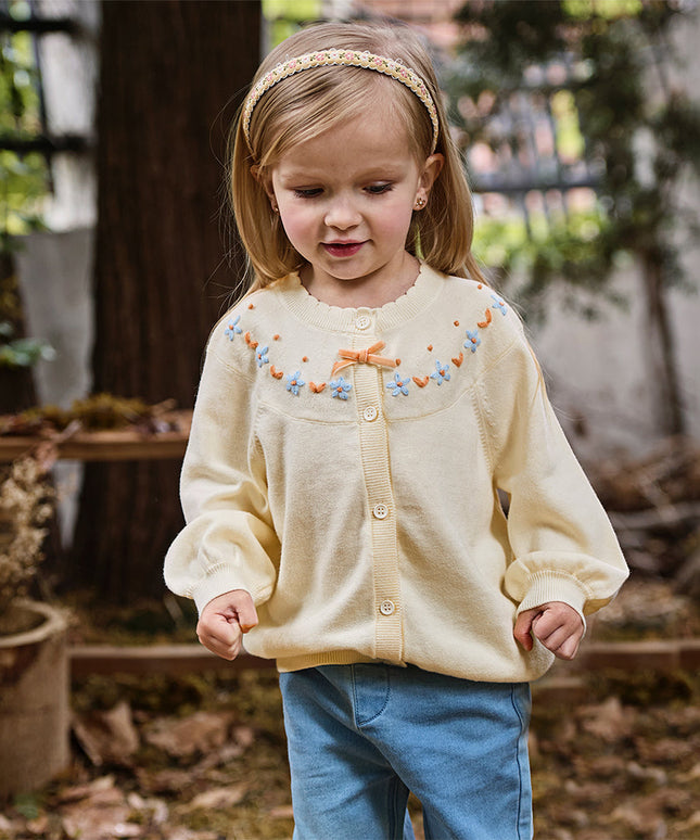 Toddler Girls Vivid Cotton Yellowr Long-sleeved Cardigans