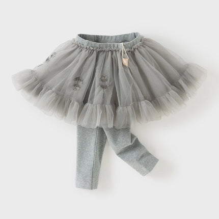 Toddler Girls Grey Cute Mesh Skirt Leggings Pants