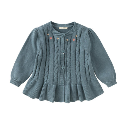 Toddler Girls Blue Cotton Dress-style Cardigans