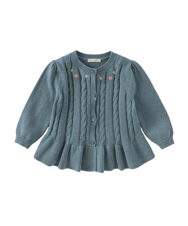 Toddler Girls Blue Cotton Dress-style Cardigans