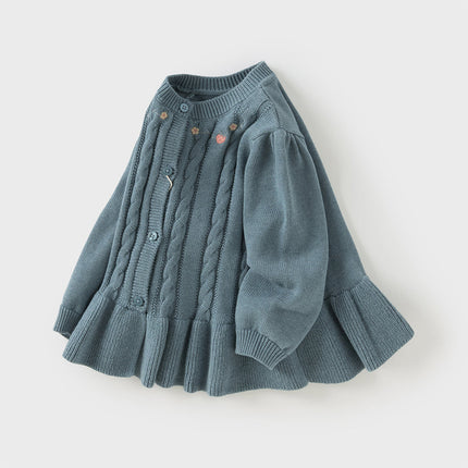 Toddler Girls Blue Cotton Dress-style Cardigans