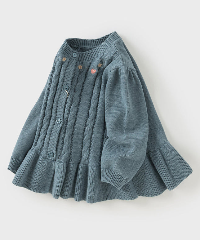 Toddler Girls Blue Cotton Dress-style Cardigans