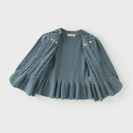 Toddler Girls Blue Cotton Dress-style Cardigans