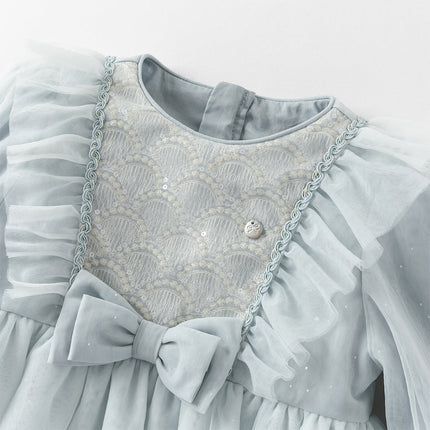 Toddler Girls Elegance Grey Blue Mesh Charming Princess Dress