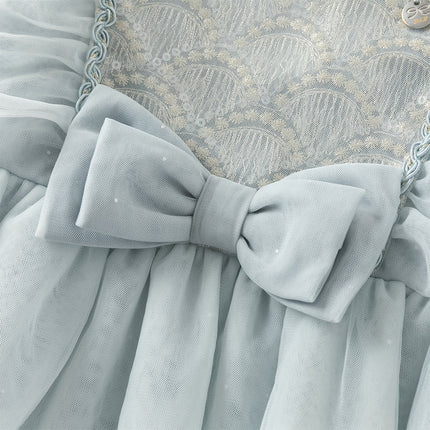 Toddler Girls Elegance Grey Blue Mesh Charming Princess Dress